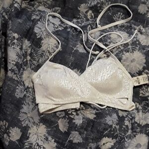 Shiny White Crossover Women's Bikini top